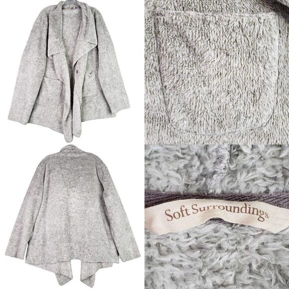 Soft Surroundings Cardigan Womens Gray Open Front Waterfall Size One Size - Picture 1 of 9